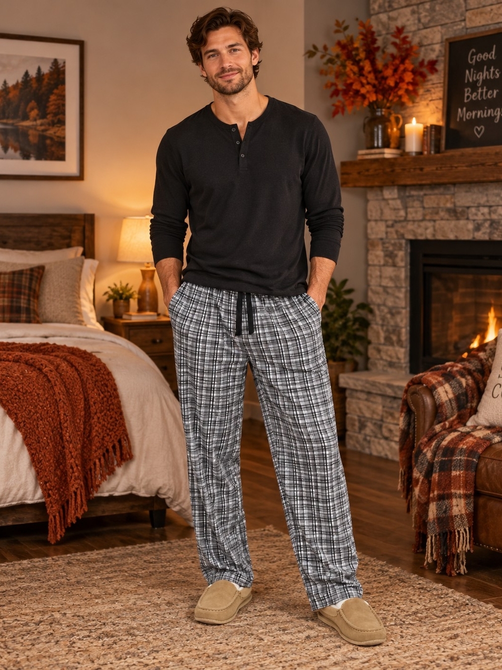Nautica Men's Plaid Pajama Pants Black/Gray Sleepwear Lounge Bottoms Size XXL